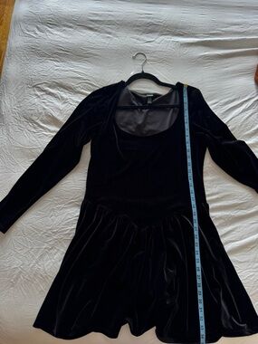 wild fable Black Velvet Long-Sleeve Skater Dress